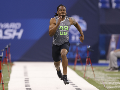 Ohio State Buckeye cornerback Bradley Roby runs the 40 yard dash during the 2014 NFL Combine at Lucas Oil Stadium, Houston, Texas (Credit: USA TODAY Sports/Brian Spurlock)