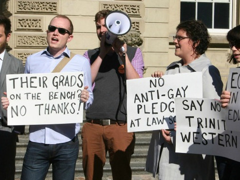 Osgoode Hall law students in Toronto recently protested Trinity Western University’s application to open a law faculty at the Langley school. (Credit: PNG/Mark Smith)