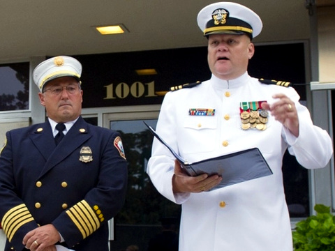 Chaplain Lt. Cmdr. Wesley Modder offered an invocation during a September 11 commemoration ceremony at the Coronado Fire Department in Coronado, California, September 11, 2012 (Credit: US Navy/Mass Communication Specialist 2nd Class Benjamin Crossley)