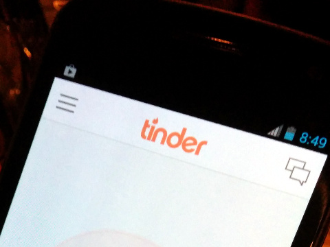 The Tinder app splash screen on an Android phone being used in Yangon, the former capital of Burma (Credit: Wayan Vota via Flickr)