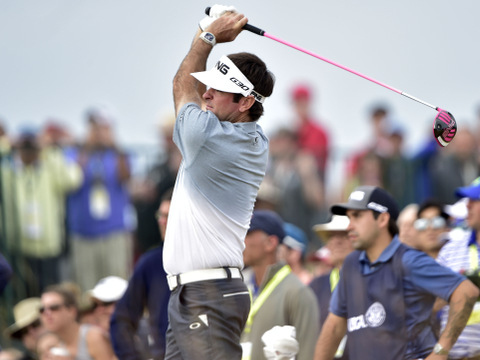 Bubba Watson hits a drive on the 5th tee during round 1 at the U.S. Open at Chambers Bay, University Place, Washington, June 18, 2015 (Credit: AP/Cal Sport Media/George Holland)