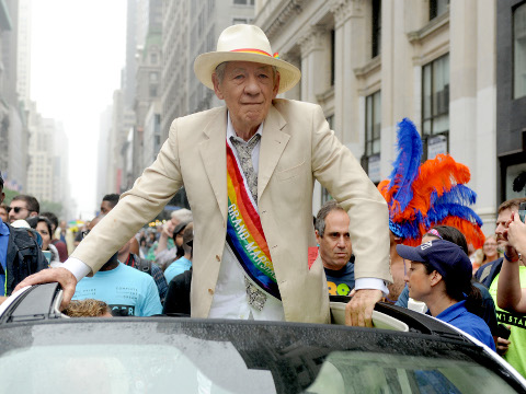 Sir Ian McKellan at The Gay Pride Parade in New York City after the Supreme Court legalized same-sex marriages (Credit: AP Images/Dennis Van Tine/STAR MAX/IPx)