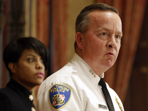 Interim Baltimore Police Department Commissioner Kevin Davis, right, speaks alongside Mayor Stephanie Rawlings-Blake at a news conference after Rawlings-Blake announced her firing of Commissioner Anthony Batts, July 8, 2015, in Baltimore, Maryland (Credit: AP Photo/Patrick Semansky)