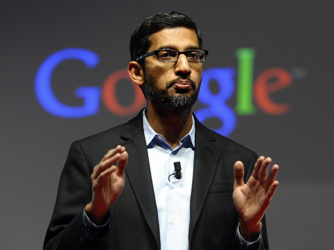 Sundar Pichai, senior vice president of Android, Chrome and Apps, talks during a conference during the Mobile World Congress, the world's largest mobile phone trade show in Barcelona, Spain, March 2, 2015 (Credit: AP Photo/Manu Fernandez)