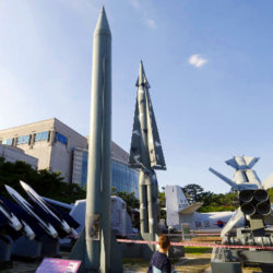 Visitors looks at models of North Korea's Scud-B missile, center left, and other South Korean missiles on display at the Korea War Memorial Museum in Seoul, South Korea, Tuesday, September 15, 2015 (Credit: AP Photo/Ahn Young-joon)