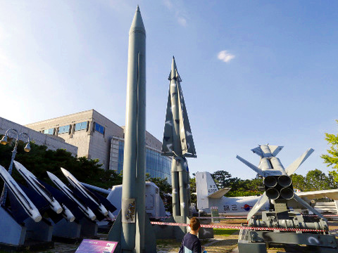 Visitors looks at models of North Korea's Scud-B missile, center left, and other South Korean missiles on display at the Korea War Memorial Museum in Seoul, South Korea, Tuesday, September 15, 2015 (Credit: AP Photo/Ahn Young-joon)