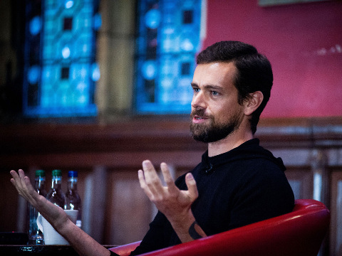 Jack Dorsey, co-foinder and Chairman of Twitter and Square, a mobile payments company, during an interview at Oxford Union, Oxford, England, November 21, 2014 (Credit: AP Images/Roger Askew)