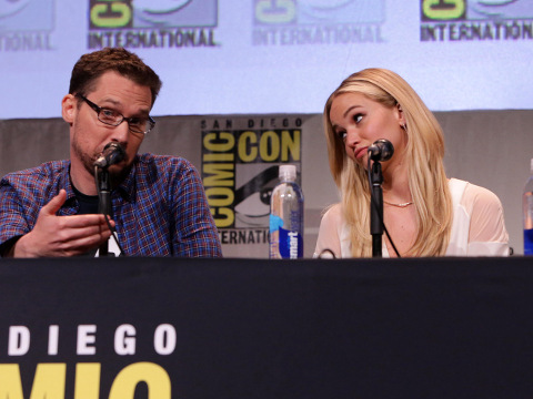 Bryan Singer and Jennifer Lawrence seen at the Twentieth Century Fox Presentation at 2015 Comic Con, San Diego, Saturday, July 11, 2015 (Credit: AP Images/Eric Charbonneau)