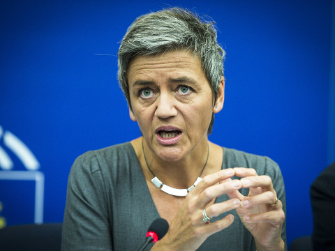 Margrethe Vestager, EU commissioner for Competition gives the press conferece on General Electric case at European Parliament headquarters in Strasbourg, France, September 8, 2015 (Credit: AP Images/Wiktor Dabkowski)