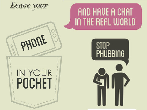 Phubbing - the rude social scourge of phone snubbing. It means to interact with a mobile phone in preference to people in a social setting. (Credit: Stop Phubbing campaign)