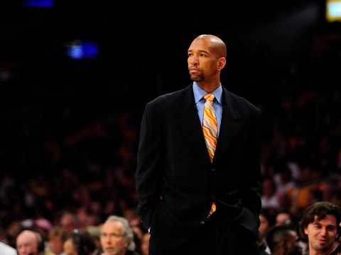 Los Angeles, California, Head coach Monty Williams of the New Orleans Hornets during a game against the Los Angeles Lakers during a NBA Western Conference First Round playoff basketball game in Los Angeles, on Sunday, April 17, 2011.