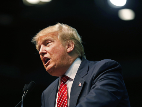 Republican presidential candidate Donald Trump participates in a campaign rally in Baton Rouge, La., Thursday, Feb. 11, 2016. (AP Photo/Gerald Herbert)