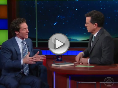 Joel Osteen stops by The Late Show to urge everyone to treat themselves a little bit better. (Credit: The Late Show with Stephen Colbert via Youtube)