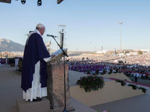 Pope Francis speaks during a mass he celebrated in Ciudad Juarez, Mexico, Wednesday, Feb. 17, 2016. Francis is on his way back to Italy after a five-day visit in Mexico. (L' Osservatore Romano/Pool photo via AP)