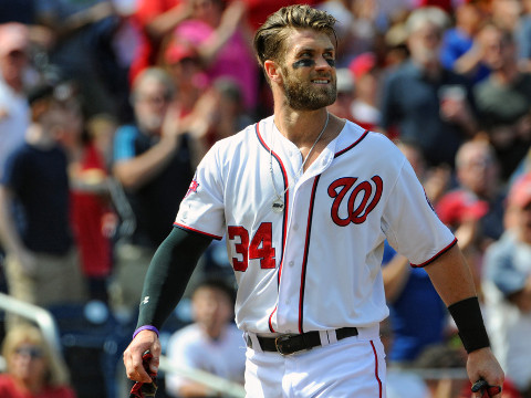 20 September 2015: Washington Nationals right fielder Bryce Harper (34) walks back to the dugout after scoring against the Miami Marlins at Nationals Park in Washington, D.C. where the Washington Nationals defeated the Miami Marlins, 13-3.