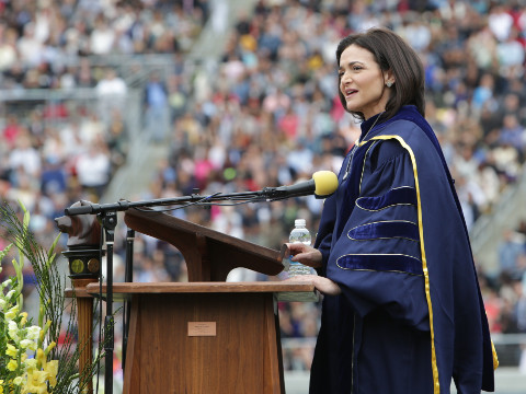 Sheryl Sandberg gives emotional speech at UC Berkley about resilience and loss (Credit: Facebook via Business Insider)