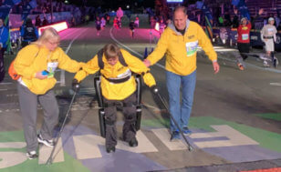 Paralyzed Army veteran completes marathon in robotic exoskeleton