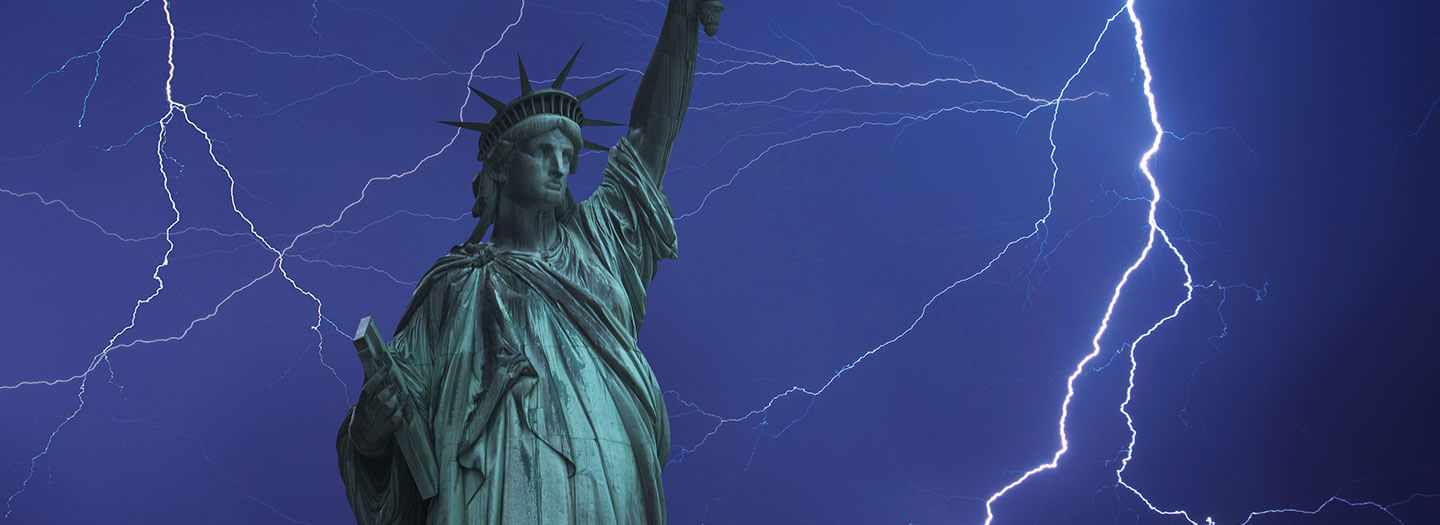Lightning strikes the Statue of Liberty