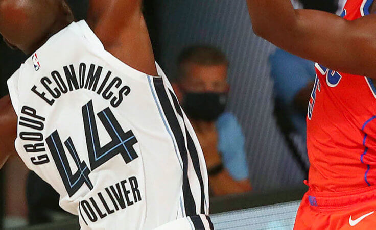 Oklahoma City Thunder guard Luguentz Dort (5) shoots as Memphis Grizzlies forward Anthony Tolliver (44) defends during the second half of an NBA basketball game Friday, Aug. 7, 2020, in Lake Buena Vista, Fla. (Kim Klement/Pool Photo via AP)