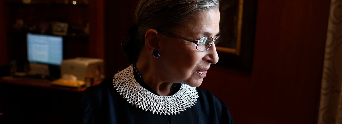 Associate Justice Ruth Bader Ginsburg poses for a photo in her chambers at the Supreme Court in Washington, Wednesday, July 24, 2013.