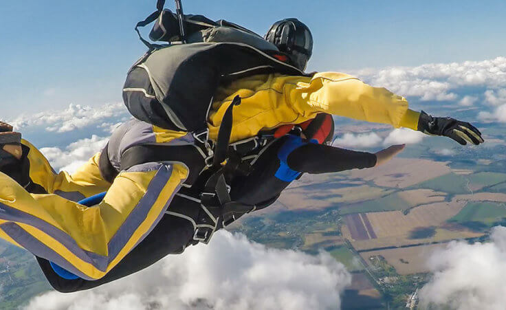 Tandem skydivers in freefall