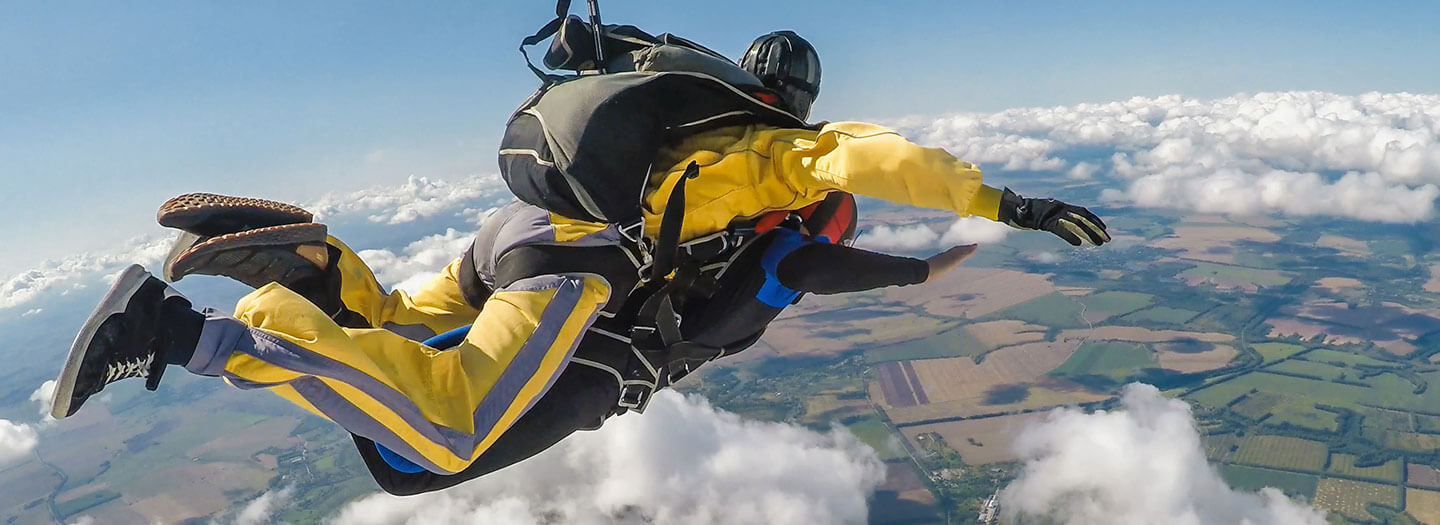 Tandem skydivers in freefall