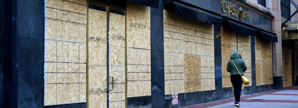 Boarding up businesses in case of riots
