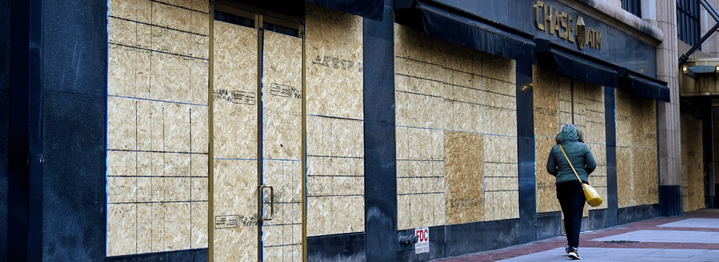 Boarding up businesses in case of riots