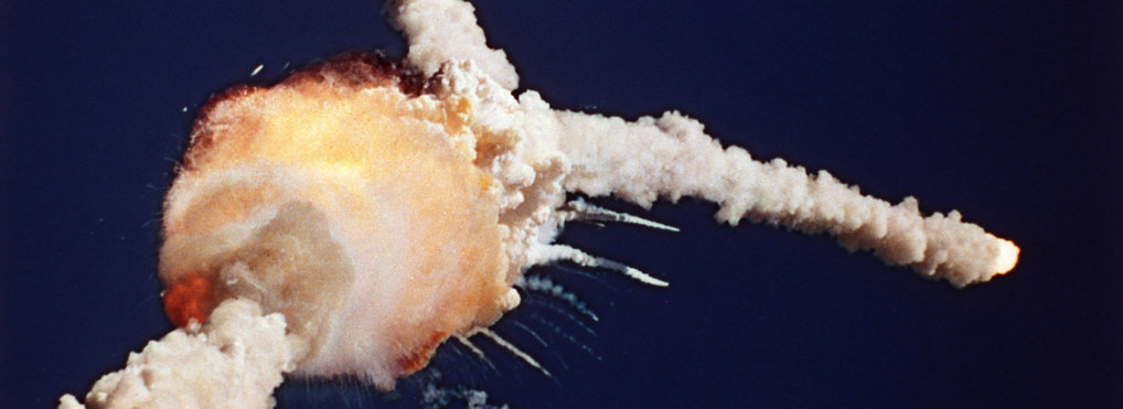 The Space Shuttle Challenger explodes shortly after lifting off from Kennedy Space Center, Fla., Tuesday, Jan. 28, 1986