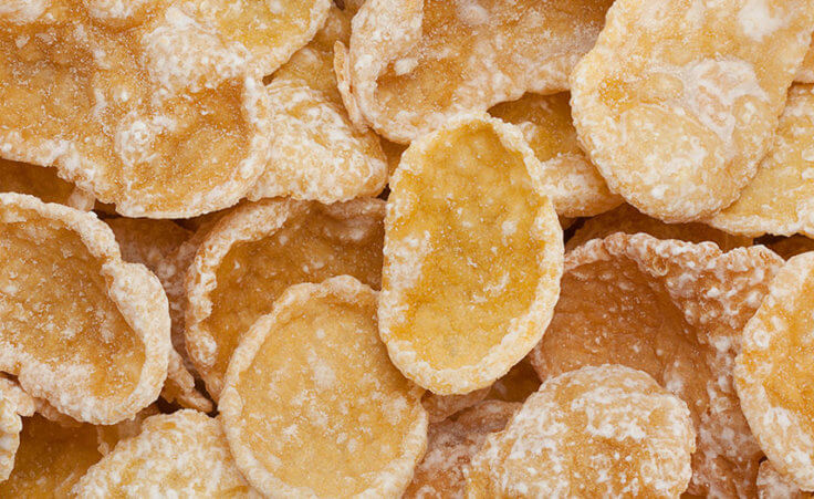 close up of sugary corn flakes