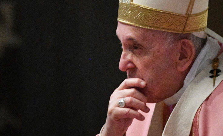 Pope Francis celebrates mass on the occasion of 500 years of Christianity in the Philippines, in St. Peter's Basilica, at the Vatican, Sunday, March 14, 2021