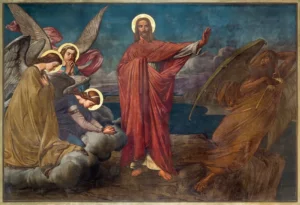Antwerp, Belguim - Fresco of Temptation of Jesus in Joriskerk or St. George Church. By Renáta Sedmáková/stock.adobe.com