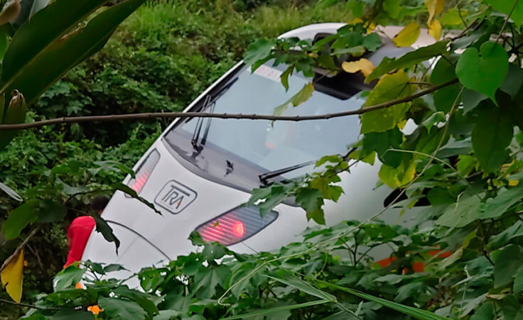 A section of a derailed train is seen cordoned off near the Toroko Gorge area in Hualien, Taiwan on Friday, April 2, 2021. (AP Photo/Chiang Ying-ying)