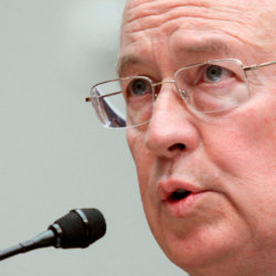 FILE - In this May 8, 2014, file photo, then Baylor University President Ken Starr testifies at the House Committee on Education and Workforce on college athletes forming unions in Washington. (AP Photo/Lauren Victoria Burke, File)