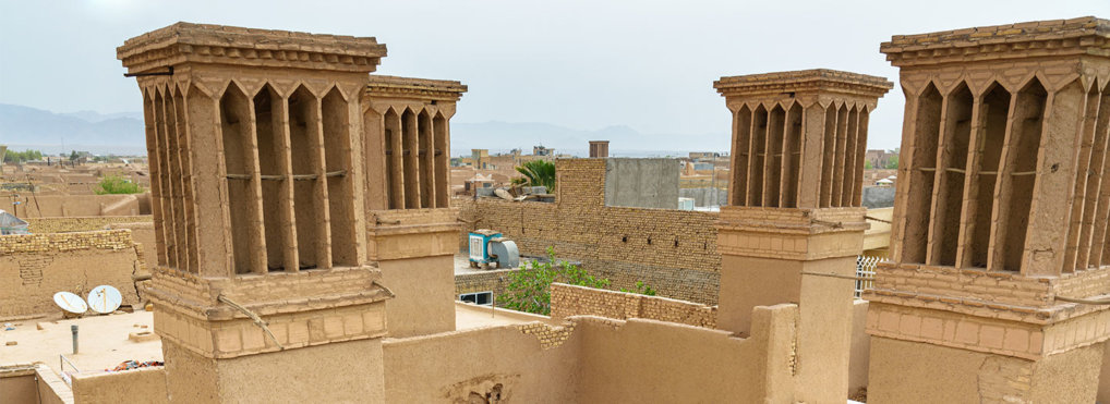 Wind catchers on the roof of a building in Yazd, Iran.