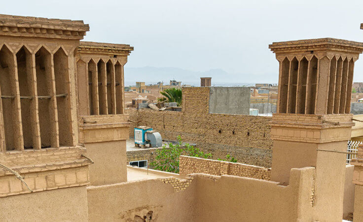 Wind catchers on the roof of a building in Yazd, Iran.