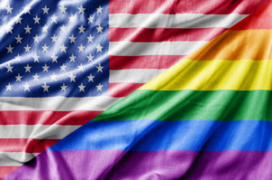 Mixed USA and LGBT flag, three dimensional render © bennian_1 /stock.adobe.com