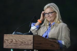 Rep. Liz Cheney, R-Wyo., pauses as she speaks Tuesday, Aug. 16, 2022, at an Election Day gathering in Jackson, Wyo. Cheney lost to Republican opponent Harriet Hageman in the primary. (AP Photo/Jae C. Hong)