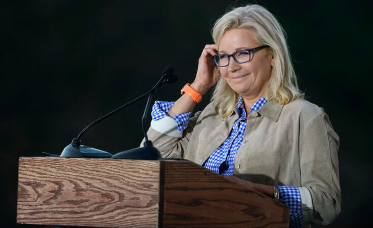 Rep. Liz Cheney, R-Wyo., pauses as she speaks Tuesday, Aug. 16, 2022, at an Election Day gathering in Jackson, Wyo. Cheney lost to Republican opponent Harriet Hageman in the primary. (AP Photo/Jae C. Hong)