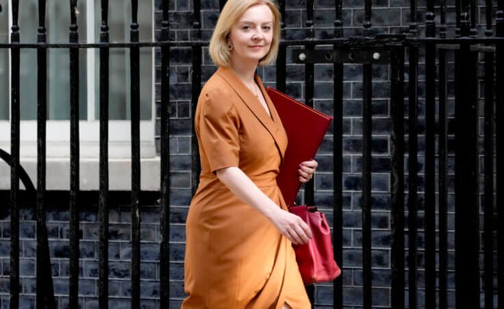 FILE - Britain's Secretary of State for Foreign, Commonwealth and Development Affairs, Liz Truss, arrives for a cabinet meeting at 10 Downing Street in London, Tuesday, July 19, 2022. (AP Photo/Frank Augstein, File)