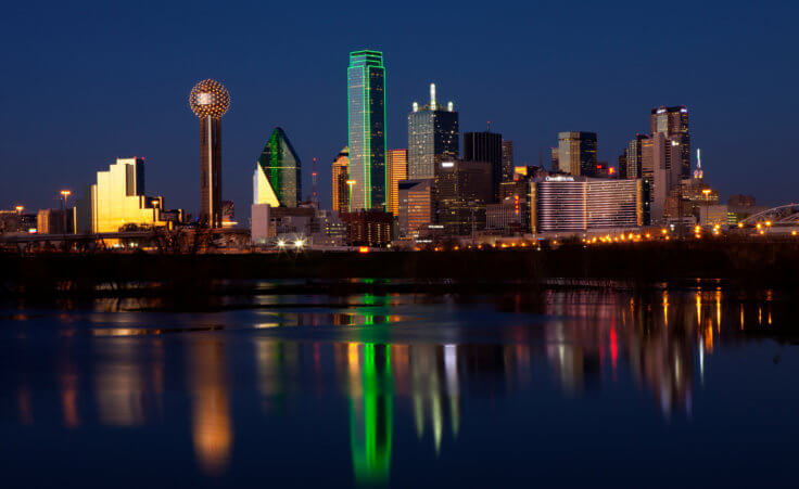 The Dallas skyline at night. A recent report using census data says that Dallas ranks No. 1 in the nation for infidelity. © Aneese /stock.adobe.com