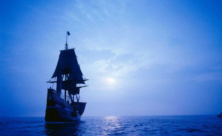 Stock photo: A replica of the Mayflower floats on the ocean under moonlight. © spiritofamerica