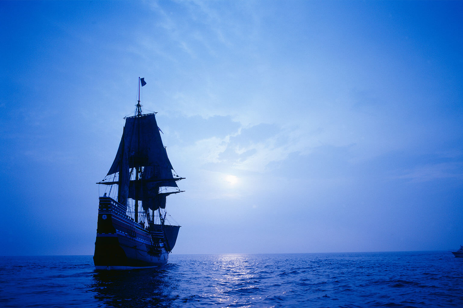 Stock photo: A replica of the Mayflower floats on the ocean under moonlight. © spiritofamerica