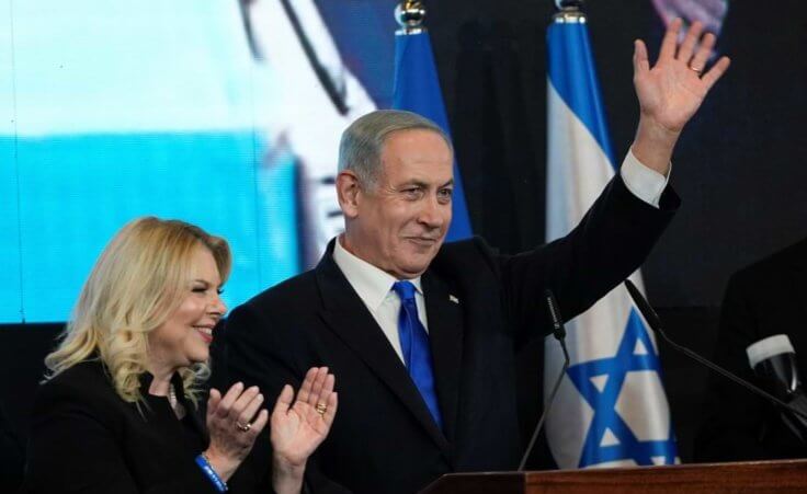 Benjamin Netanyahu, former Israeli Prime Minister and the head of Likud party, accompanied by his wife Sara
