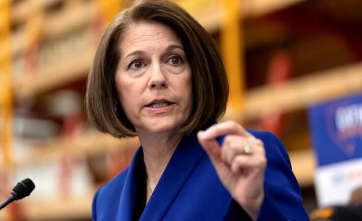 Sen. Catherine Cortez Masto, D-Nev., speaks during a news conference celebrating her U.S. Senate race win, Sunday, Nov. 13, 2022, in Las Vegas.