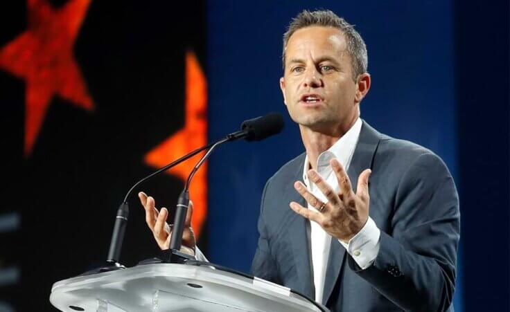 Actor Kirk Cameron makes a point as he speaks before U.S. Attorney General Jeff Sessions address at the Western Conservative Summit, Friday, June 8, 2018, in Denver. (AP Photo/David Zalubowski)