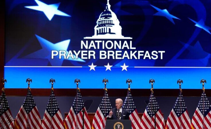 President Joe Biden speaks at the National Prayer Breakfast, Thursday, Feb. 3, 2022, on Capitol Hill in Washington. (AP Photo/Patrick Semansky)