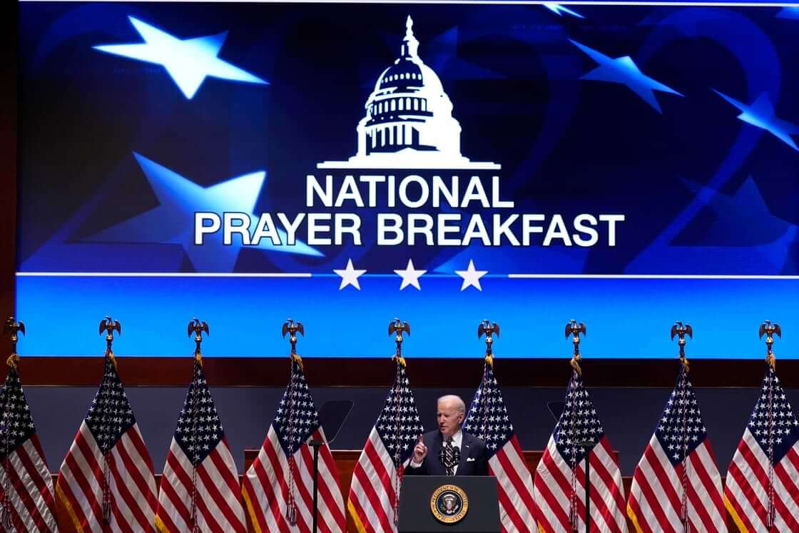 President Joe Biden speaks at the National Prayer Breakfast, Thursday, Feb. 3, 2022, on Capitol Hill in Washington. (AP Photo/Patrick Semansky)