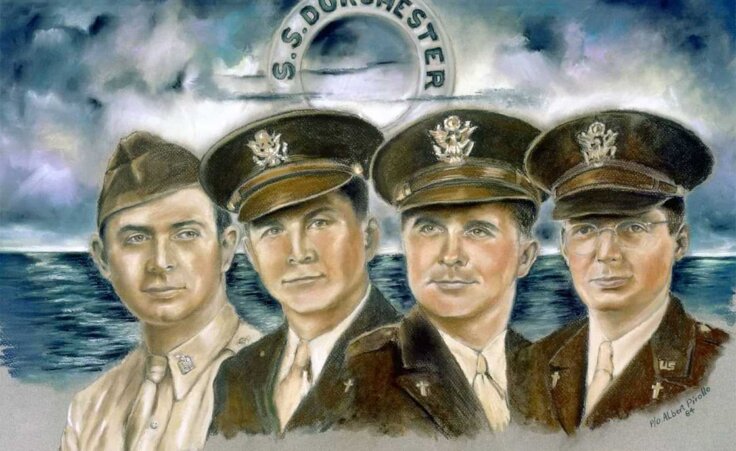 The four chaplains who gave their lives on Feb. 3, 1943, to save hundreds of lives in the sinking of the Dorchester. Image courtesy of the Four Chaplains Memorial Foundation at fourchaplains.org.