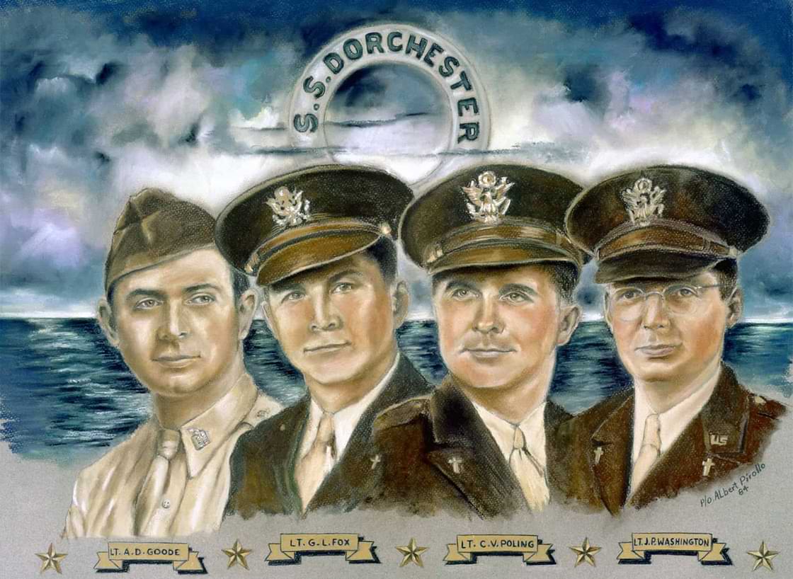The four chaplains who gave their lives on Feb. 3, 1943, to save hundreds of lives in the sinking of the Dorchester. Image courtesy of the Four Chaplains Memorial Foundation at fourchaplains.org.